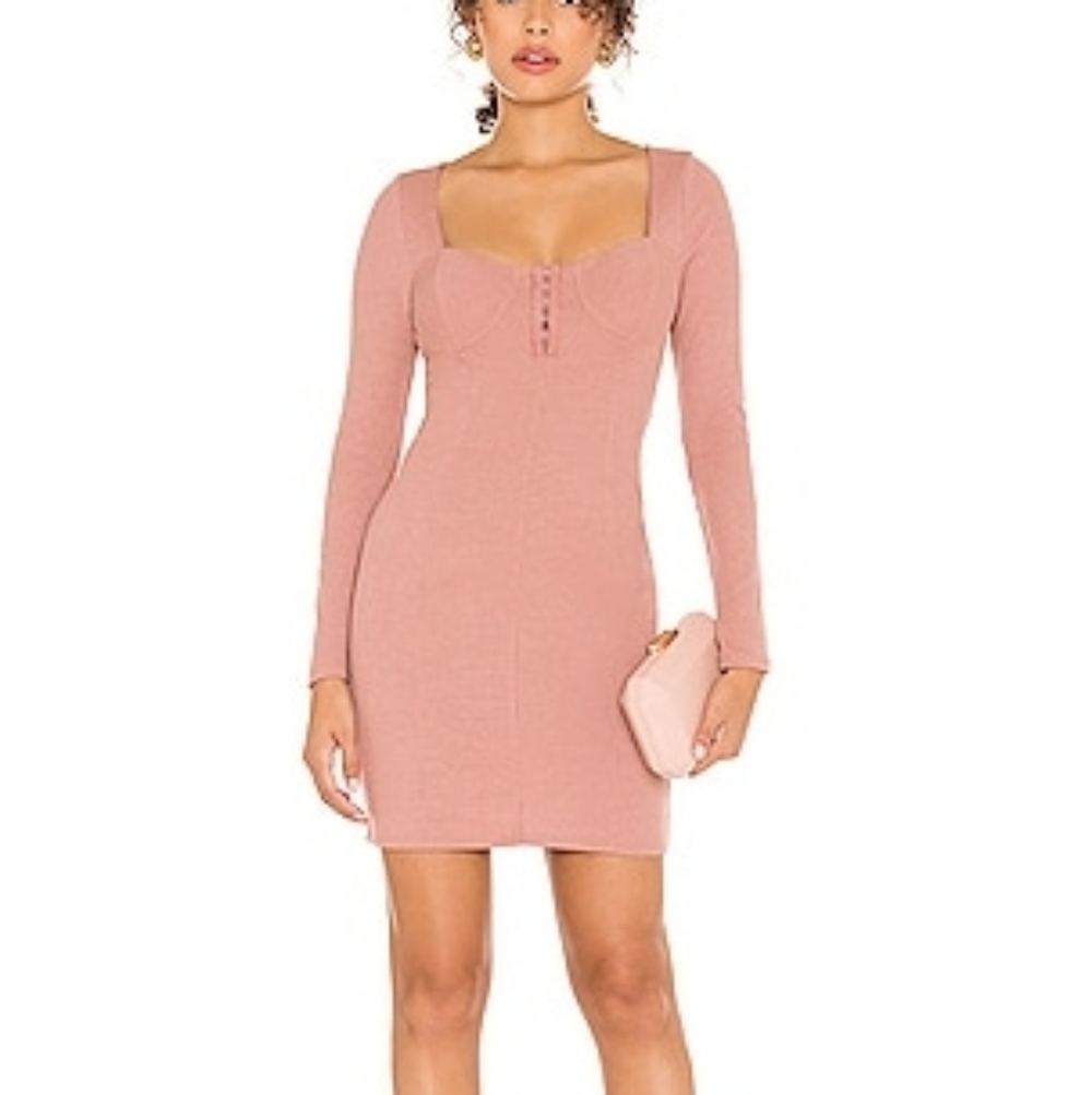 ASTR Pink Long Sleeve Ribbed Bodycon Bustier Mini Dress Sexy Date Night Romantic